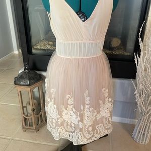 Boho peach lace mini dress